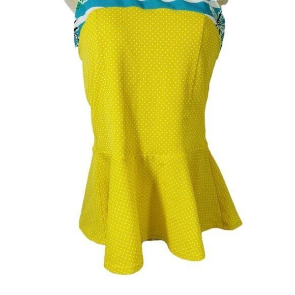 Lime Ricki Swimwear Swim Top Yellow Polka dots Blue Stripes Women's Size M - Picture 4 of 8